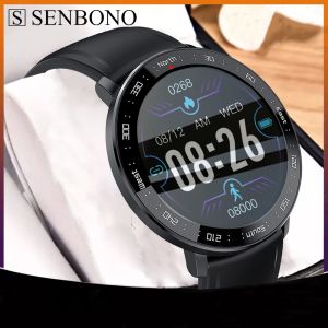 Watches Senbono 1.28Inch HD Smart Watch Men Heart Rate Monitor 8 Sportlägen Sleep Tracker Waterproof Men's Smartwatch för Android iOS