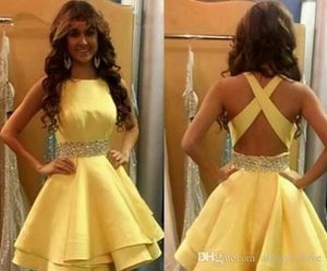 2019 New Arrival Yellow Cheap Homecoming Dress Vintage A Line Beaded Juniors Sweet 15 Graduation Cocktail Party Dress Plus Size Cu3849278