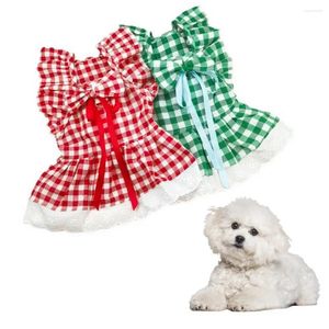 Hundebekleidung Plaid Print Haustierkleid Prinzessin Set mit Ärmeln Rock fliegendes Schulter Design für komfortable schöne Kostüm