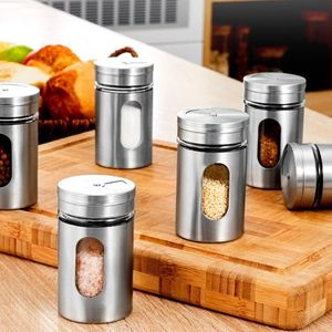 New Spice Jar Stainless Steel Glass Pepper Shaker Bottle Seasoning Condiment Seal Storage Bottles Cooking Kitchen Tools 82x50mm