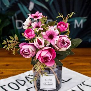 Fiori decorativi 12 teste tè rosa realistica seta rosa fiore artificiale FINICA RUSTIC