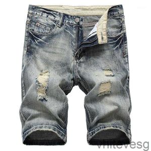 Straight Ripped Men Sommer Brandneue dehnen kurze Jeans Casual Streetwear Elastic Biker Denim Shorts 29-421 A12Q