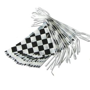 Bunting bayrakları açık kareli çelenk afiş kiraz kuşu pe flama bayrağı yarış 30 cm x 40cm siyah beyaz doğum günü 240322