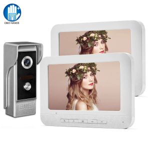 Campainhas de 7 '' '' Wired Video Intercom System Video Doorbell Câmera de Visão Noturna Vídeo Vídeo Phone 2 Monitores para Apartamento em casa 100 metros