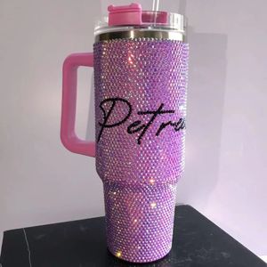 Personalisierter Strasssteine 40 Unzen Becher mit Lid und Stroh Thermosflasche Edelstahl Becher Geschenk für Mama Geschenk für ihren 240325