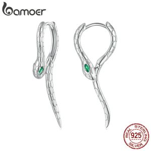 Necklaces Bamoer 925 Sterling Silver Snake Ear Buckles Green Zircon Hoop Earrings for Women Personalized Fine Jewelry Gift BSE792