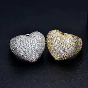 JR07 Feine Schmuckfabrik Großhandel ICED Out Moissanit Diamond Men 14k Gold plattiert 925 Sterling Silber Heart Hip Hop Ring