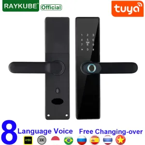 Zablokuj Raykube Tuya Smart Door Lock Wi -Fi Passwasowe odcisk palca Karta Bez kluczyka zdalnie odblokować Użyj AA Bateria Obsługa Bateria 8 Język Głos