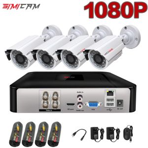 System 4ch 1080p Full HD Surveillance Camera Kit AHD DVR 18M Kabel med HD InfRarnight Vision Watertproof Alarm CCTV Security Camera Set