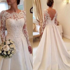 Kleider Schmuckhals Hals Langarm Spitze Brautkleider sexy Brautkleider Applizes APPIZION MITKISE COHRE BRIDE Kleid Rücken Sie eine Linie Vestido