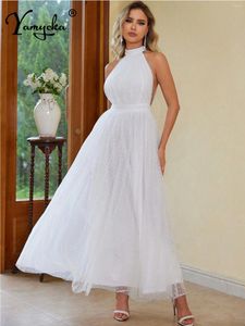 Casual Dresses Sexy See Through White Maxi Summer Dress Women Luxury Birthday Mesh Wedding Party Elegant Long Evening Vestidos