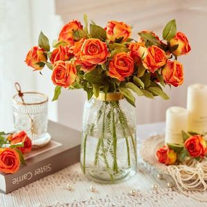 Decorative Flowers Artificial Double Heads Silk Rose Christmas Decorations Wedding Bouquet Gift Table Vase Valentine Day Present Home Decor