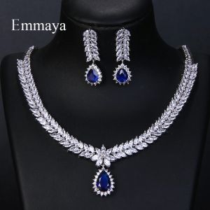 Sets Emmaya Luxury AAA Cubic Zircon 4 Colors Water Drop Wedding Earrings Necklace For Women Bridal Jewelry Sets Party Accessories