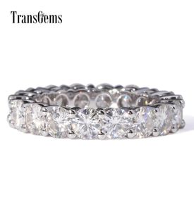 Transgems Classic 14K 585 White Gold 4mm F Color Moissanite Eternity Wedding Band for Women Gift Stapble Eternity Band Y190612037054672