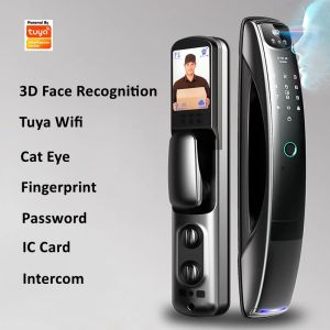 Bloquear Tuya WiFi 3D Reconhecimento de Face Vídeo Intercom Monitoramento automático da câmera Print Print Senha Antitheft Digital Electronic Door Lock