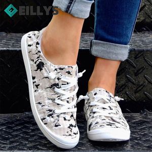 Casual Shoes Ladies Print Flat Shoe Female Sport Women 2024 Lace Up Canvas Camouflage White Strappy