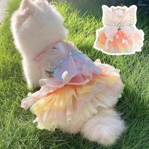 Hundkläder söt husdjursklänning elegant med charmig fjärilsdekor för sommarkatt prinsessa mesh sömmar daglig slitage