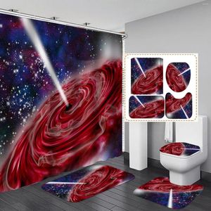 Tende per doccia 4pcs galassy pianeta set di tende nebulosa buca nero stellare universo spaziale stella stella decorazione bagno tappeto tappeto per bagno cover