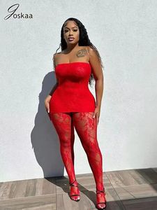 Jokaa Valentines Day Outfit For Women Black Red Lace Baddie 2 Piece Set Outfits 2023 Year Sexy Leggings Club Party 240326