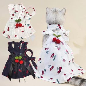Hundebekleidung 1 Set Stylish Pet Wedding Kleid atmungsaktiv komfortable Kirschdruckkatze Prinzessin Rock mit Krawatte Up