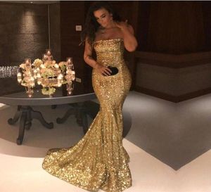 Sexy Gold Silber Paillettenberge Mermaid Prom Kleider mit trägerlosen losen Rückenbaum -Schal -Zug -Zug Abendkleider Celebrity Kleider4520873