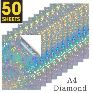 Papel 50 folhas de diamante holográfico a4 papel de papel auto -imprimível para impressão de papel adesivo de vinil use para impressora a jato de tinta 210mm x 297mm