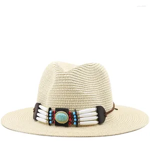 Berets 56-58-61CM Women's Summer Bucket West Cowboy Straw Hat Panamas UV Protection Sun Visor Seaside Beach Tide Hats