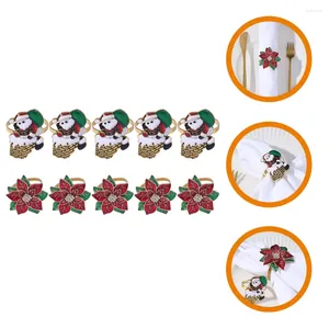 Tischtuch 10pcs Santa Claus Serviettenringe Blumenschnallen Bankett Abendessen Weihnachtsdekoration