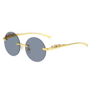 2024 Aus Luxusdesignerin neuer Sonnenbrillen für Männer und Frauen vor Kopf rundem Stück rahmenlose Straßenfotografie Modetrend Brille Männer Männer