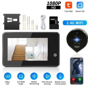 ドアベルTuya Peephole Video Doorbell 4.3 Wifi 1080p Eye Smart Door Camera 5000MAH PIR Motion Alarm Alexa Door Viewer