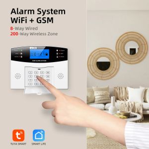 Kits GSM Alarmvärd Hem BURGLAR Säkerhet Trådlös Wired Alarm System Motion Fire Smoke Detector Control Autodial Siren Sensor Kit