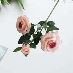 Dekorative Blumen wartungsfreie Blume gefälschte realistische künstliche Rosenstrauß 3 Köpfe Bright Farb Simulation Hochzeit für Zuhause