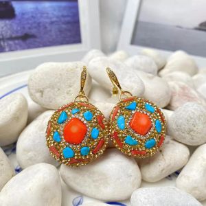 أقراط Sea Bamboo Coral Ladies أقراط فيروز حجري الربيع والصيف العصرية مع الملحقات