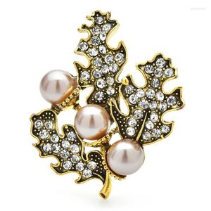 Broszki Wulibaby Vintage Pearl Leaf for Women Unisex Piękne łatwe mecze biurowce Pins Pins Prezenty