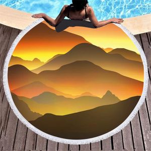 Towel Abstract Landscape Sunrise Print Bath 3D Adult Children Circular Tassel Outdoor Swimming Beach Towels