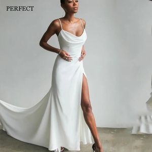 PERFECT Elegant VNeck Side Split Wedding Dresses Open Back Sleeveless Mermaid Bridal Gowns Satin Robe De Custom Made 240329