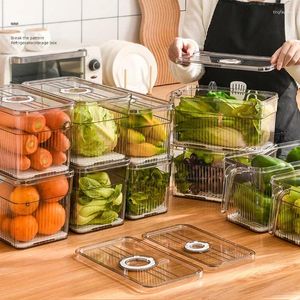 Storage Bottles Refrigerator Box Food Grade PET Kitchen Fruit Vegetable Crisper Freezer With Lid Home Organizer