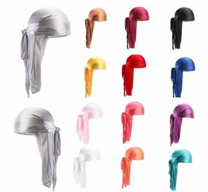 2018 Neue Seide Long Tail Schalkappe Unisex Satin Durags Bandanna Turban Perücken Hut Männer Silky Durag Kopfbedeckung Pirate Hut xe3i1145887