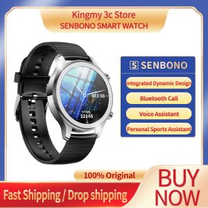 Смотреть Senbono 2022 Bluetooth Call Smart Watch Men Music Music Player Fitness Tracker Full Touch Round Sport Smart Wwatch для iOS Android