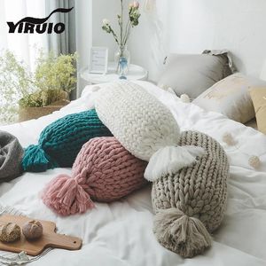 Pillow YIRUIO Kawaii Candy Fringes Throw Room Decorative Fluffy Soft Crochet Bed Gray Pink Green White Sofa Couch