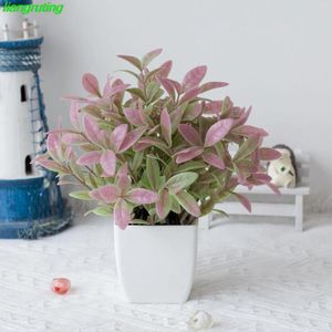 Dekorativa blommor konstgjorda mini växter falska grönt skrivbordsdekoration plastpanna 31 mesh olja