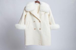 Women039s Fur Faux Hapedy 2022 Coat Winter Jacket Women Collar Cashmere Wool Blends Overcoat Long Outerwear Ladies Streetwear