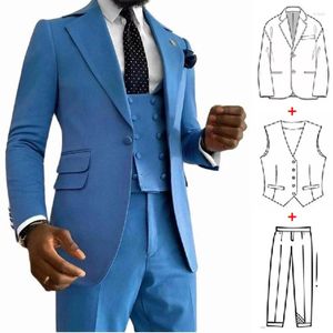 Ternos masculinos mais recentes Blue Notch Lapel Business Men Men do casamento formal Tuxedo Man Fit Man Made Made Made Blazer 3 Peças Casque Colete