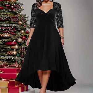 Dres de alto tamanho de alta qualidade noturna negra elegante vestidos ocas vestido grande saia longa para festa feminina roupas 240320