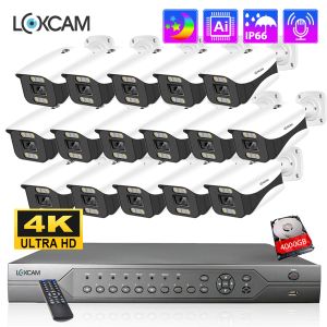 Sistem LOXCAM 16CH POE NVR Kiti 4K CCTV Güvenlik Kamera Sistemi 8MP Renk Gece Görüşü Su Geçirmez Ses Kamera Video Gözetleme Seti