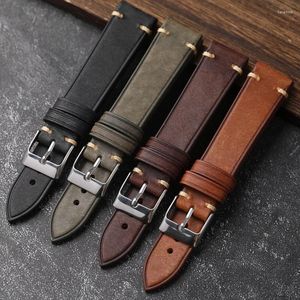 Watch Bands Vintage gebürstetes Leder-Uhrband 18 19 20 21 22mm Ultra-dünn schwarzes braunes grünes Grau mit antikem Armband