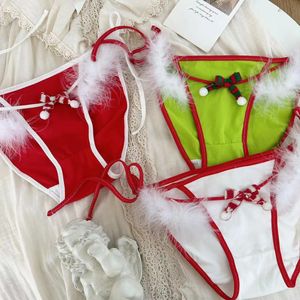 Noel sevimli kız brifing kadınlar havlu bowknot pamuk külot yıl öğrenci üçgen pantolon 240402