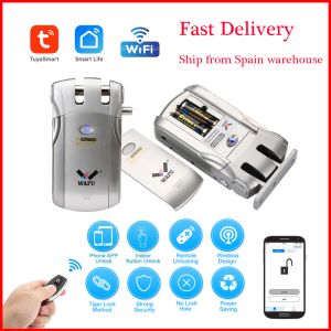 Lock Wafu 019 Remote Control Door Lock Wireless Tuya Wifi Smart Lock Bluetooth Electronic Keyless Invisible Lock Phone Control Locks