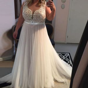 Dresses Beautiful ALine Lace Wedding Dresses Cheap Tulle Bridal Gowns Custom Made 2019 Sheer VNeck See Through Back Plus Size vestidos l