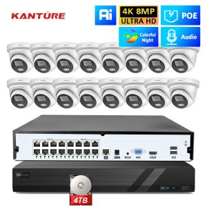 System Kanture 16ch 4K Poe NVR Kit CCTV Security Camera System 8MP Färgglad nattvision inomhus utomhusljud Video Surveillance Kit